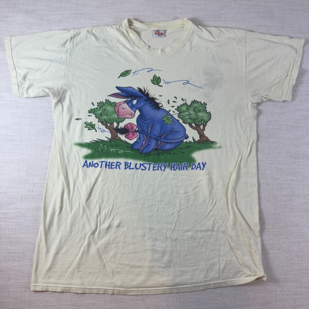 Vintage Disney Store Eeyore Another Blustery Hair Day Graphic T-Shirt Cream XL